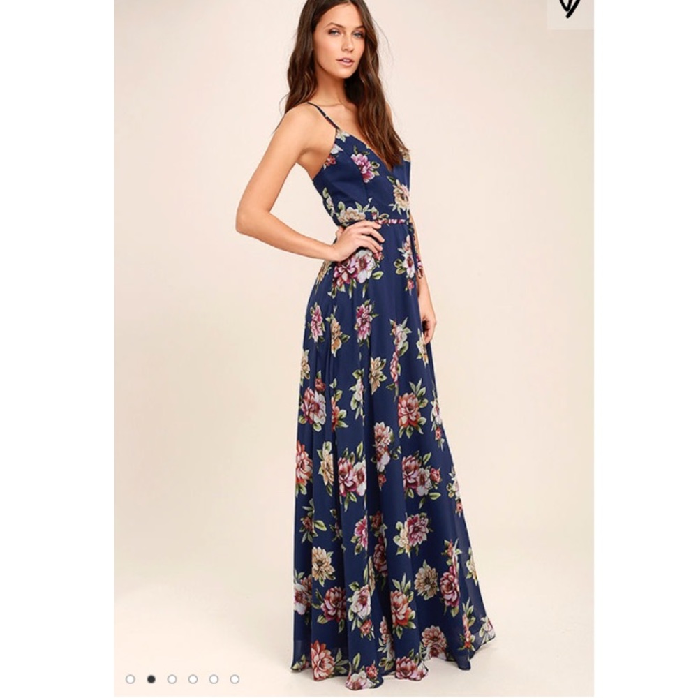 Always There For Me blue floral wrap maxi dress M